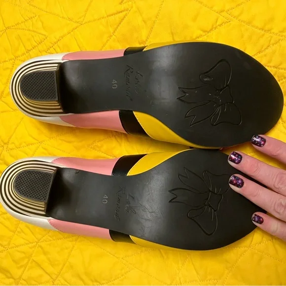 Lola Ramona NIB/ Unworn Colorful Patchwork with Stripe Heel Women's Shoes - Picture 4 of 11